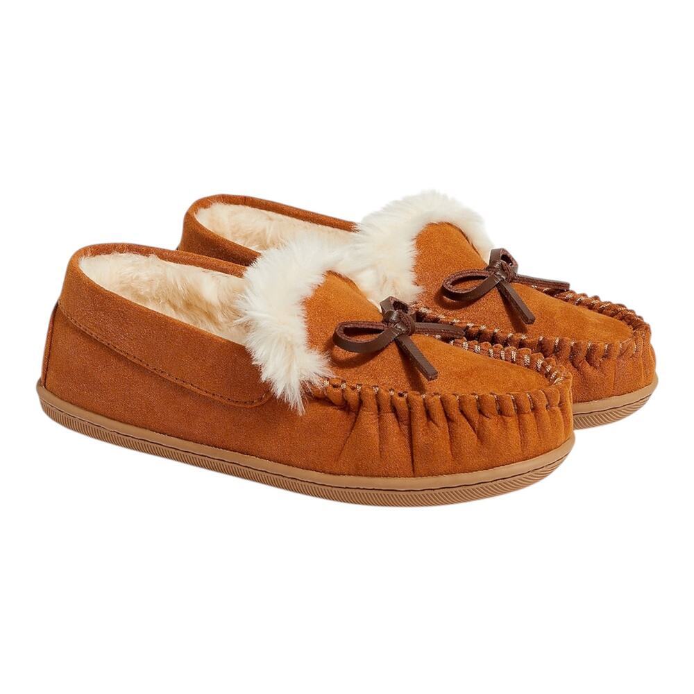 Crewcuts Kids Suede Fur Lined Moccasin Slippers Brown Cozy Preppy Size K1